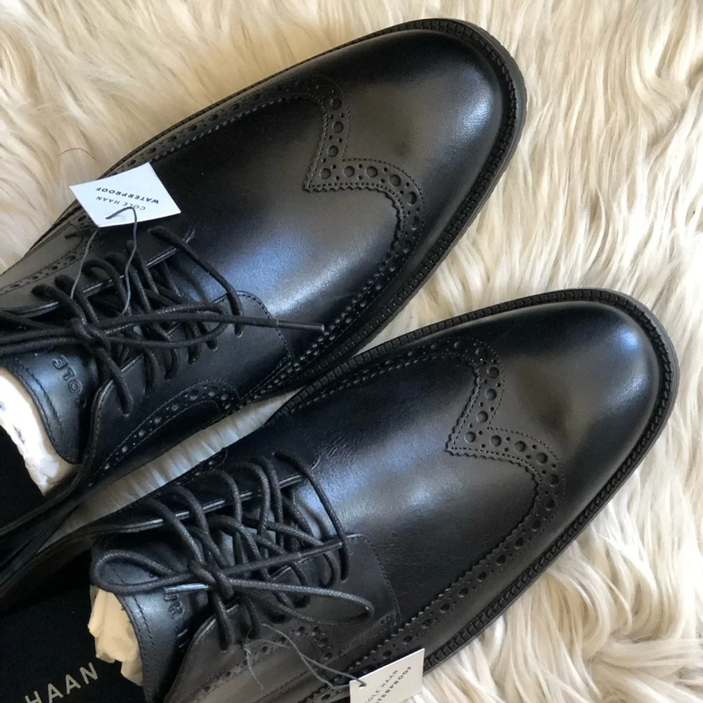 Cole Haan Leather Modern Essentials Wingtip Oxford Waterproof Mens Black size 13